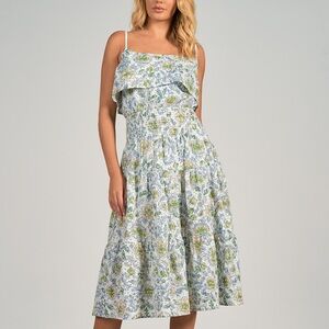 ELAN MIDI OVERLAY FLORAL DRESS